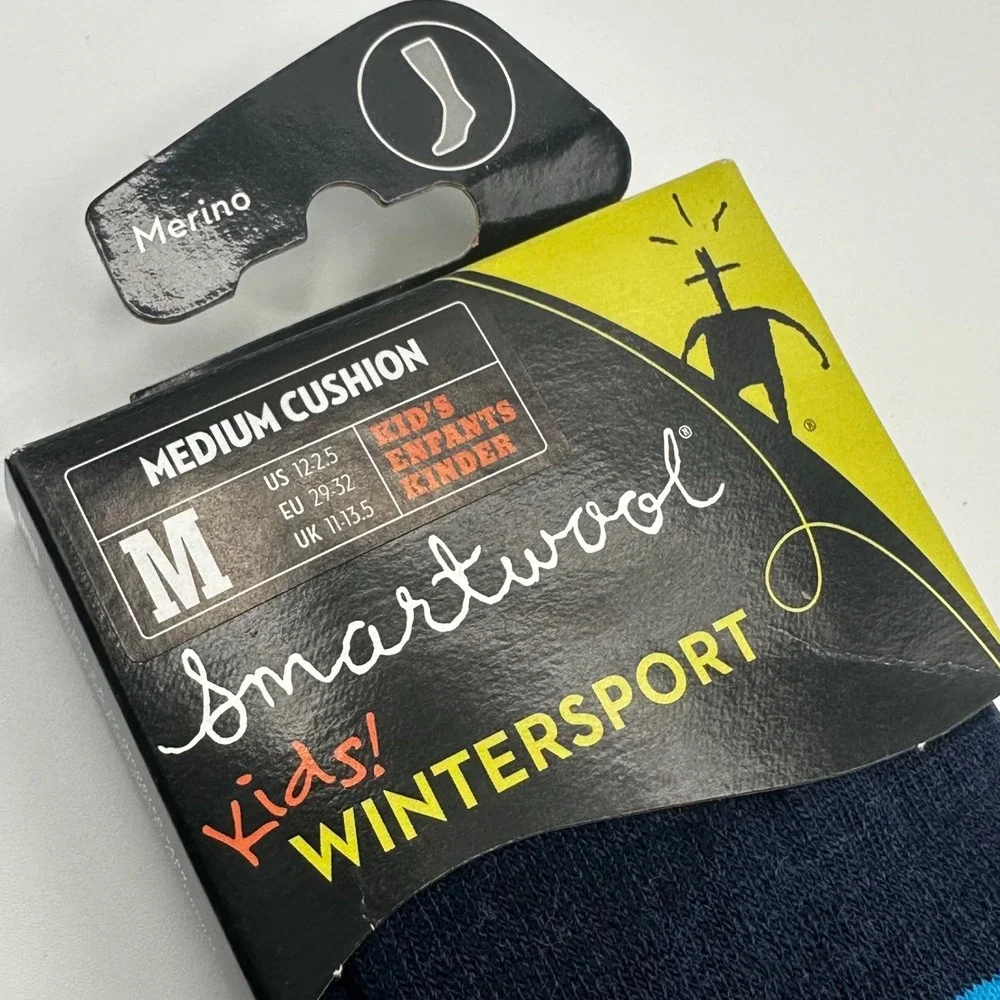 Smartwool Wintersport Bolt Socks Kids Size M Navy Blue Red Merino Wool Ski Sock